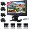 Podofo Telecamera Retrovisore 9'' Monitor 4 Telecamere Set 1/2/3/4 Schermo Diviso Ip68 Visione Notturna Impermeabile Per Camion/Rimorchio/Bus/Van Con 2x10m + Cavo 2x20m 4 Pin Interfaccia Aerea 12-24V