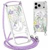 Yirlbey Cordino Cover per iPhone 17 Pro max 6,9'', Aesthetic Viola Fiori Butterfly Motivo Disegno Magnetica Trasparente PC Compatibile con MagSafe Case Corda Laccio Antiurto Protettiva Custodia