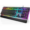 TECKNET Tastiera da gioco RGB per PC, tastiera a membrana con 105 tasti, pannello in metallo, poggiapolsi, illuminazione RGB a 15 zone, 25 tasti anti-ghosting, tastiera per computer, layout tedesco