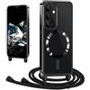 CaseLover Cover Magnetica per Samsung Galaxy A54 5G con Cordino, Nero | Custodia con Laccio Collana Tracolla Regolabile, Morbida TPU Silicone Case, Antiurto Trasparente Protettiva Cover con Collana