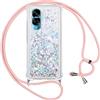 Vauki Cover per Honor 90 Lite 5G con Cordino,Trasparente Glitter Liquido Antiurto Brillantini Tracolla Custodia,Silicone Bumper Laccio Sabbie Donna Protettivo Case per Honor 90 Lite,Argento