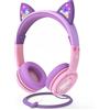 FosPower Cuffie per Bambini con Orecchie da Gatto a LED, Limite Volume Sicuro 85dB, Cuffie Cablate da 3,5mm, Cuffie Bambina per iPad, Tablet, Scuola, Viaggio, Rosa Cipria/Lavanda