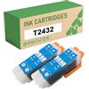 KEUWHLL Cartucce Di Inchiostro Ciano 24XL T2432 Compatibili Per Epson 24XL E-2432, Per Stampanti Expression Photo XP-55, XP-750, XP-760, XP-850, XP-860, XP-950, XP-960, XP-970 4-Pack