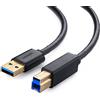 UGREEN 10372 - Cavo USB A USB B maschio nero 2 m, USB A, USB B, 3.0 (3.1 Gen 1), colore: nero