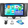 CAMECHO 4G+128G CAMECHO Autoradio Android per Mercedes Benz Smart Fortwo W451 2011-2015 con Carplay Wireless Android Auto, Radio per Auto da 9 Pollici 2Din con GPS WiFi Bluetooth FM/RDS EQ SWC Retrocamera&MIC