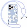 Foonary Cover con Cordino per Apple iPhone 15 Pro 6,1, Custodia con Laccio Collana Tracolla Aesthetic Disegni Morbido Antiurto TPU Necklace Regolabile Protettiva Corda Case per iPhone 15 Pro, Fiori 6