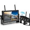 Podofo Telecamera Posteriore AHD Senza Fili con Monitor HD 7'' Segnale Digitale 2 Schermo Diviso IP69 Impermeabile Visione Notturna per Camper Caravan LKW DC 12V-36V con Caricatore per Auto