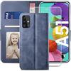YATWIN Cover Samsung Galaxy A51 con Vetro Temperato, Flip Custodia Portafoglio in Pelle Premium, Interno TPU Antiurto, Supporto Stand e Chiusura Magnetica per Samsung Galaxy A51 Case - Azzurro