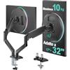 WALI Supporto per doppio monitor, supporto da scrivania regolabile con molla a gas per 2 monitor, braccio per monitor resistente fino a 34 pollici, supporta fino a max 9 kg, fori di montaggio massimi