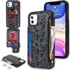 SailorTech per iPhone 11 Custodia per telefono con porta carte di credito per uomo, iPhone 11 Custodia con slot per carte di credito Portafoglio Zipper per donna-Leopardo Nero