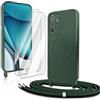 CaseLover Cover Magnetica per Samsung Galaxy S25 Ultra con Cordino, Custodia con Laccio Collana Regolabile Morbida Silicone Case con 2 Pezzi Pellicole Vetro Temperato Antiurto Protettiva Cover, Verde
