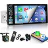 Techschermo Autoradio 1 DIN con schermo, 6,9 IPS Touchscreen, CarPlay e Android Auto, Bluetooth 5.2, DSP Audio, Radio FM, USB & Type-C, Comandi al Volante + Telecamera Retromarcia, Microfono e Telecomando