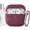 Joremx Custodia Per AirPods 4 con adorabile motivo d'erba(Bordeaux)