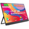 MAGICRAVEN 17.3 2K Monitor Portatile Wireless (WiFi), 2560×1440P QHD Schermo Portatile Batteria Integrata(8000mAh), Monitor Portatil Senza Fili, Supporto AirPlay/Miracast, per Laptop/PC/Mac/Telefono/Tablet