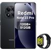 XIAOMI REDMI Note 15 Pro 4G Smartphone da 12+512GB, Batteria da 6500mAh, Fotocamera da 200MP, Display AMOLED FHD+ da 6,77 pollici, Nero, incluso Smart Watch