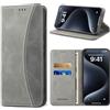 AuburnTan Cover per Samsung Galaxy S25 Plus, Custodia a Libro in Pelle Sintetica, Portafoglio Flip con Chiusura Magnetica, Blocco RFID, Supporto Stand, Slot Schede, Protezione Antiurto, Grigio