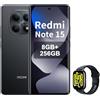 XIAOMI REDMI Note 15 4G Smartphone 8+256GB, Schermo AMOLED FHD+ 6,77, MediaTek Helio G100-Ultra, fotocamera da 108MP, batteria da 6000 mAh, nero, incluso Smart Watch