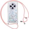 Vauki Cover per Xiaomi Redmi 14C con Cordino, Trasparente Glitter Liquido Antiurto Brillantini Tracolla Custodia, Antiurto Antigraffio Silicone Bumper Laccio Protettivo Case per Redmi 14C, Argento