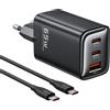 toocki 65W USB C Caricatore, GaN Ⅲ 3-Porto Presa USB Alimentatore, Caricabatterie Rapido Compatto con 100W Cavo per MacBook iPad Pro Air, iPhone 16 15 14 Pro Max, Samsung S24 Ultra, Tablet, Laptop