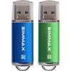 SIMMAX Pendrive 2 pezzi 32GB Chiavetta USB 2.0 Unità Memoria Flash di SIMMAX (32GB Verde Blu)