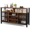 GIANTEX Credenza da Buffet, Mobilellto da Cucina con Portabottiglie e Portabicchieri, Porta TV per TV fino a 60 con 2 Armadietti con Anta, 3 Ripiani e 2 Scomparti Aperti, Nero/Grigio(Marrone)