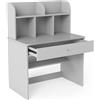 LIFEZEAL Scrivania per Bambini 3+Anni, Scrivania Cameretta, 80x48 cm, con Cassetto, Libreria, Porta PC, Computer, Banco Scuola, Tavolo da Studio, in Legno, Giocare, Studiare, Multiattività (grigio)