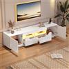 VIEKOS Mobile TV da pavimento, 180 x 40 x 45 cm, con 2 cassetti e 2 armadi, mobile TV lucido con luci a LED, TV, tavolo TV, adatto per TV da 75 pollici, bianco