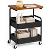 Qnbonrich Carrello per libri a 3 livelli, carrello in metallo con pannelli a incastro e piano da tavolo, carrello da servizio per cucina, soggiorno, casa e ufficio, carrello da cucina con ruote