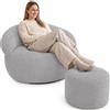 bananair - Pouf Poltrona Soggiorno e Camera in Velluto a Coste con Poggiapiedi - Pouf Gigante XXL Morbido - Rivestimento lavabile - Ideale per Adulti e Adolescenti (110 × 100 cm, Grigio Chiaro)