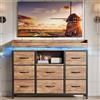 JiaOyu Cassettiera con illuminazione a LED, credenza con 8 cassetti e scomparto aperto, mobile TV vintage con 2 porte USB e 2 porte AC, per camera da letto, soggiorno, corridoio, stabile con protezione