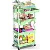 Yeabett, Carrello Artigianale a 4 Ripiani, Carrello Portaoggetti su Ruote, Carrello Multiuso con Cassetto per Cucina, Bagno, Ufficio, Soggiorno, Verde