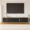 Witimisy Mobile TV, basso, maniglie e piedi dorati, per soggiorno, struttura intagliata, 175 x 40 x 45 cm (nero e oro)