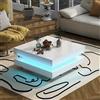 PUGSDRLY Tavolino da caffè, salotto moderno con luce a LED controllo Bluetooth APP,tavolo da soggiorno, stile tecnologico moderno, 70 x 70 x 36 cm (stile 10, bianco)