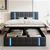 BRILVERDE Letto 160x200 con Contenitore, Letto imbottito con luce LED/USB, con Testiera, con Rete a Doghe, PU (Nero, 160 x 200 cm)