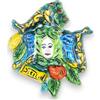 SICILIA BEDDA CAPACI Trinacria in Ceramica Siciliana, h 10 x 10 cm ca. (1Unità) con 3 Opzioni Colore Fondo, Decoro Limoni e ficodindia - Verde