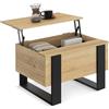 IDMarket - Tavolino quadrato PHOENIX in legno e nero con piano sollevabile 70 cm