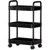 HOTTISELL Carrello con Ruote a 3 Livelli,Carrello Portaoggetti con Rotelle,Salvaspazio Carrellino da Cucina,Ufficio,Bagno,Camera da Letto, Soggiorno (nero, 3)
