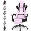 Huracan Sedia da Gaming con Funzione Massaggio, Poggiatesta e Poggiapiedi, Gaming Chair in Tessuto Tecnologico Traspirante, Schienale Reclinabile Poltrona Gamer, Altezza Regolabile Sedia Gamer, Rosa