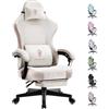 Dowinx Sedia da gaming in tessuto con cuscino primaverile, supporto lombare per ufficio, con poggiapiedi per adulti, ergonomica, grande e alta, per Office Gaming, beige