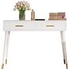Senmate Toeletta Moderna Multifunzione con 2 Cassetti, Scrivania Trucco & Comò, Gambe Metallo Oro, Bianco, 100x40x76 cm - Design Compatto Anti-Ribaltamento, Montaggio Rapido 30 Min (Senza Specchio)