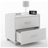 MAKA change your life quality Maka Comodino Camera da Letto Moderni con 2 Cassetti Ripiano Tavolino con Barre Portaoggetti Evita la Caduta Mobiletto in Legno Melaminico con Piedi Antiscivolo da Notte 43 x 40 x 44 cm (Bianco)