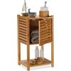 Relaxdays Mobile Bagno Colonna in bambù, 2 Ripiani & 1 Armadietto con Anta, Cucina, Scaffale, 62,5x35x29 cm, Naturale, Pannelli MDF, Rovere, 1 Pz