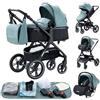 YAZOCO Passeggino Trio 3 in 1 Carrozzina Ovetto Pieghevole Set Passeggino Neonato Sedili Parapiedi Zanzariere Carrozzina Multifunzionale
