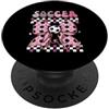 Groovy Soccer Girl Pink Bow Checkered Pl Giocatrice sportiva a scacchi con fiocco rosa Groovy Soccer Girl PopSockets PopGrip Adesivo