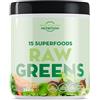 Pine Valley Nutrition PVN Raw Greens - 15 Superfood in Polvere, Vegano, 250g | Super greens powder vegana di uso quotidiano: 15 superfood in polvere, con Vitamina B12 e D3 vegana.