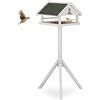 Relaxdays Mangiatoia per Uccelli con Supporto, Casetta con Tetto Resistente alle Intemperie, HLP: 120x62x55 cm, Bianca