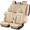 Coverado Coprisedili per auto, set completo, beige, coprisedili per auto, coprisedili anteriori posteriori, impermeabili, in pelle, universali, adatti alla maggior parte delle auto