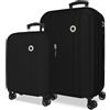 Roll Road Menorca Set di Valigie Nero 46x65x24 cm Rigido ABS Lucchetto a Combinazione Integrato 91L 6.05kg 4 Doppie Ruote Estensibile Bagaglio a Mano