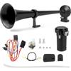 QWORK 12V 125db Tromba per Camion Clacson per Auto Cromo Zinco 450mm Tromba Singola con Compressore, Adatto a Tutti i Veicoli a 12V Camion Treni Auto Barche