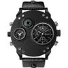 JewelryWe Orologio da Polso Grande Punky Militare Sport per Uomo, Bussola,Dual Time, Cinturino in Pelle Retro Vintage Gotico Quadrantini